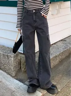 新品未使用　GRL ワイドデニムカーゴパンツ ブラック M