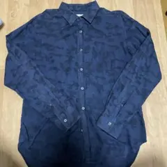 タケオキクチ　ネイビー 迷彩柄 ボタンダウン長袖シャツ