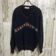 90s マックレガー ニット セーター アーガイル ウール100% ネイビー M
