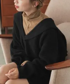 Kastane 襟付きクロップドカーディガン 黒