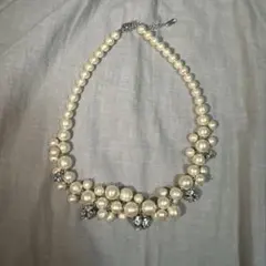 コットンパールネックレス クリスタル装飾付き