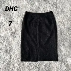 ディーエイチシー【7】膝丈タイトスカート/花柄 総レース バックスリット 黒のサムネイル