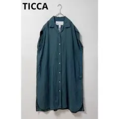 TICCA　ワンピース　レディース　麻　ロング　シャツ　フレンチスリーブ　緑のサムネイル