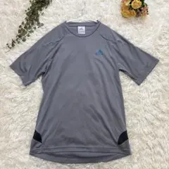 アディダス ドライTシャツ グレー 速乾 ライン スポーツ サッカー【L】