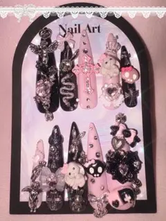 ネイルチップ 量産 地雷 ピンク ロング ゴテゴテ 平成女児