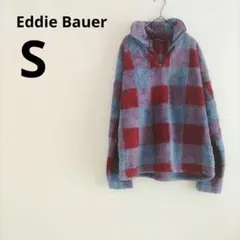 EddieBauer チェック ボア アウター S 赤 青 トップス もこもこ