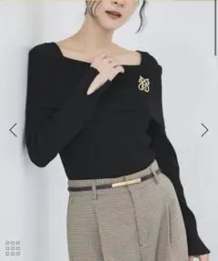 VIS オフショルダーモチモチリブニット