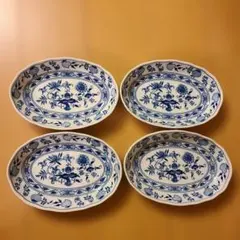 チェコ製 ボヘミア ブルーオニオン オーバルプレート カレー皿 4枚組のサムネイル