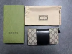 GUCCI グッチ 長財布 GG柄 ラウンドファスナー ブラック×ベージュ