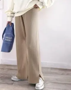 【新品タグ付き】クラシカルエルフ サイドスリットリブニットパンツ モカXL完売品