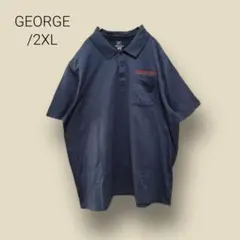 a082 【GEORGE】Polo衫 海軍藍 2XL 輸入古著 鹿子 涼爽