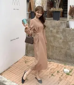 バックリボンパフスリーブワンピース フリーサイズ ベージュ