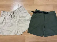 カーキグリーン・ベージュ ショートパンツ