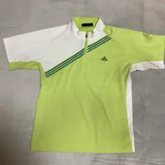 【アディダス】ライムグリーン ×ホワイト　ジップアップトップス　半袖