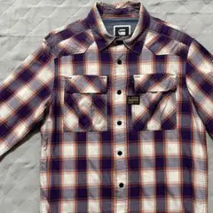 ●ジースターロゥ●長袖シャツ チェック パープル ホワイト系 S オレンジ系