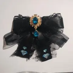 リボンヘアクリップ 青