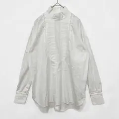 美品✨イネド 長袖 ピンタックシャツ（7号）白 スタンドカラー バックボタン 綿のサムネイル