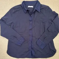 マタニティ M 授乳服　ネイビーシャツ　ニットシャツ　スナップボタン　授乳対応