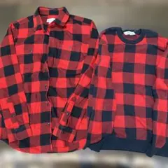 赤黒　チェックシャツ チェックセーター　GAP H&M