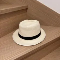 アイボリー パナマハット ブラックリボン付き
