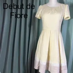 デビュードフィオレ 半袖プリーツワンピース 淡いイエロー系 エレガント おしゃれ