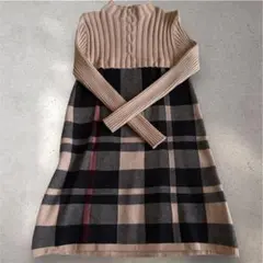 Maison de PRIERE ニットワンピース 長袖 チェック柄