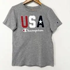 チャンピオン キッズ　半袖 Tシャツ USA ロゴ スポーツ　綿　グレー 150