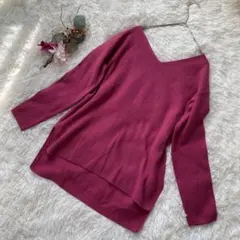 PLST✴︎ピンク Vネック ニットセーター 長袖✴︎伸縮性あり✴︎M✴︎ゆったり首元
