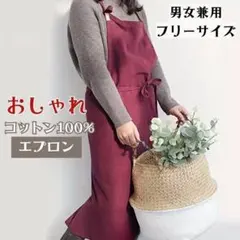 コットン100% エプロン ナチュラル 北欧 カフェ風 おしゃれ 赤 レッド