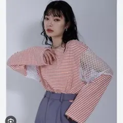 miette 長袖　Tシャツ　ボーダー　赤　メッシュ　春　秋　冬