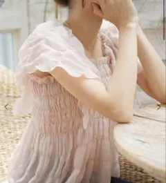 パフスリーブ フリル チュニック ピンク fit more フィットモア - メルカリ