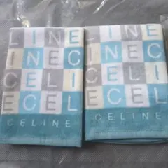 未使用CELINE チェック柄　ウォッシュタオル 2枚セット　ブルーのサムネイル