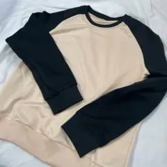 Mサイズ】ラグランスリーブ スウェット バイカラー ベージュブラック カジュアル