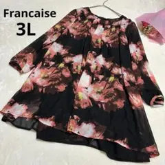 Francaise マリンフランセーズ 黒地ピンク 花柄長袖チュニック 派手柄