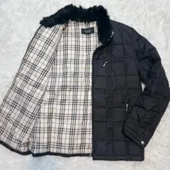 バーバリーブラックレーベル ダウンジャケット ノバチェック ラビットファー 黒