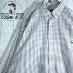 人気 ラルフローレン 長袖シャツ 3XL ホワイト チェック ボタンダウン 古着