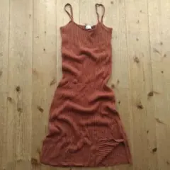 オレンジ リブ編み キャミソール ロングワンピース
