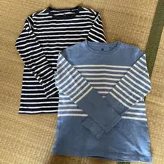 UNIQLO ストライプ 長袖カットソー 140 ネイビーと水色２枚セット