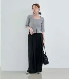 Kastane リブカーディガン グレー