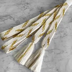 絹 帯締め☆礼装用 平組 白×金糸 葉文様 フォーマル 組紐