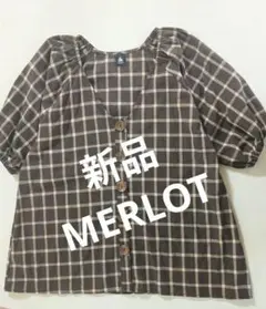merlot ブラウン系チェック 半袖シャツ