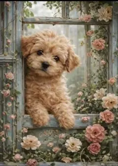 ダイヤモンドアート　犬　花　レトロ　ヴィンテージ　キット　ビーズアート　動物