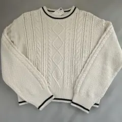GU オフホワイト ケーブル編みセーター S