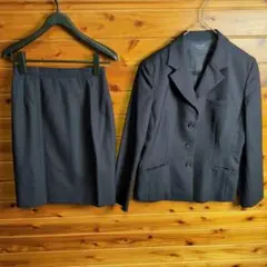 スカートセットアップ　ジャケット　スカート　ストライプ　黒　S　7A　フォーマル