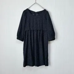 1061 ビス ミニワンピース 五分袖 S 黒 シルバー ドット 切替 きれいめ