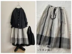 新品　linoblanc ｜リノブラン　大柄チェックリネン混ロングスカート
