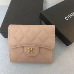 CHANEL マトラッセ コンパクトウォレット 二つ折り財布 ピンクベージュ