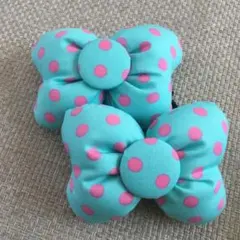 ♡コメントで2個450円！♡ペパーミントグリーンドット のリボンゴム二個セット