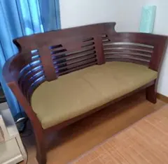 【現地引き取り希望】アンティーク・アジアンな天然木ソファー 2人掛けソファ