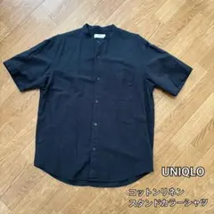 UNIQLO コットンリネンスタンドカラーシャツ　M ブラックのサムネイル
